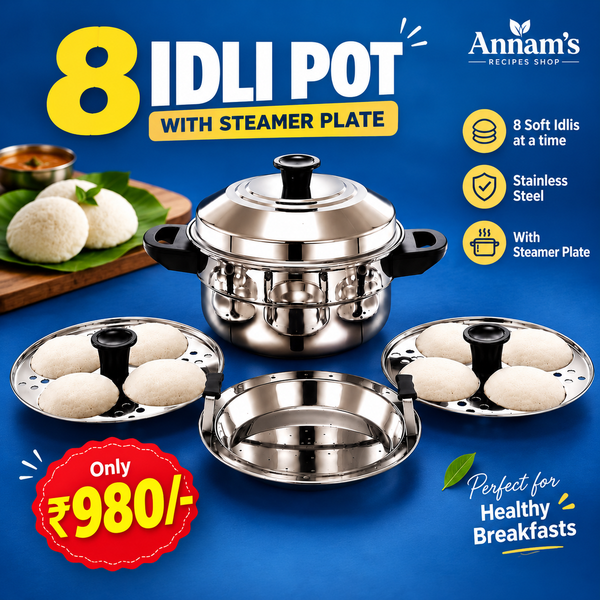 8 Idli Pot with Steamer Plate – image 2