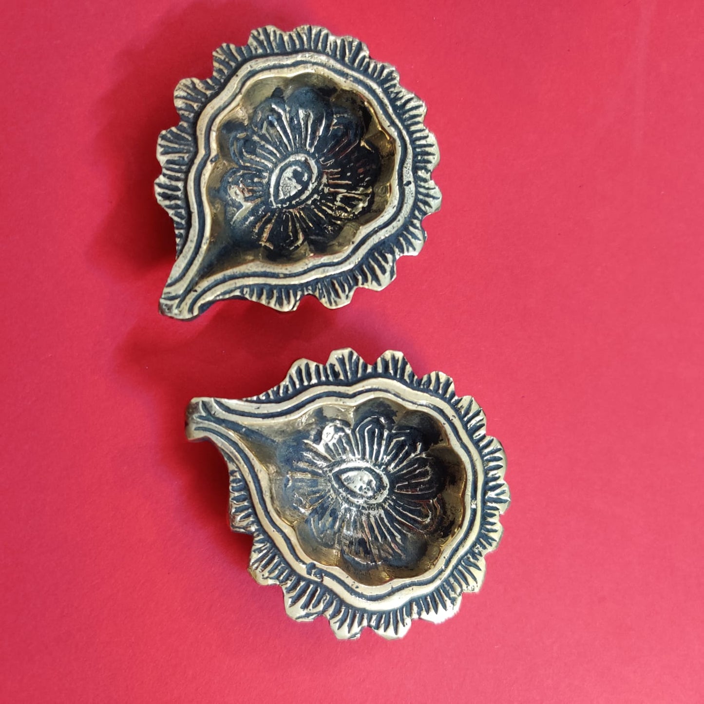 Heavy brass Antique Diya with decorative design Pair