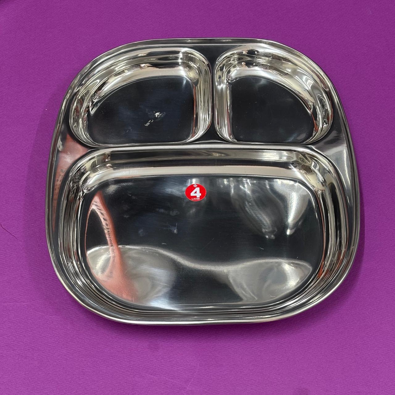 Oval Partition Tiffin Plate – 3 Compartments in Stainless Steel