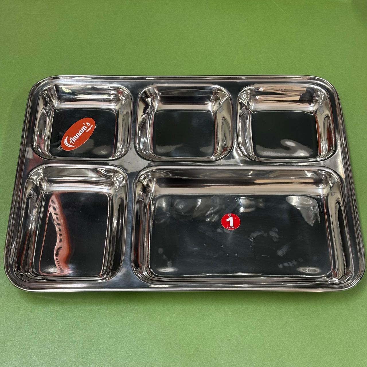Rectangle Partition Lunch Plate – 5 Compartments in Stainless Steel