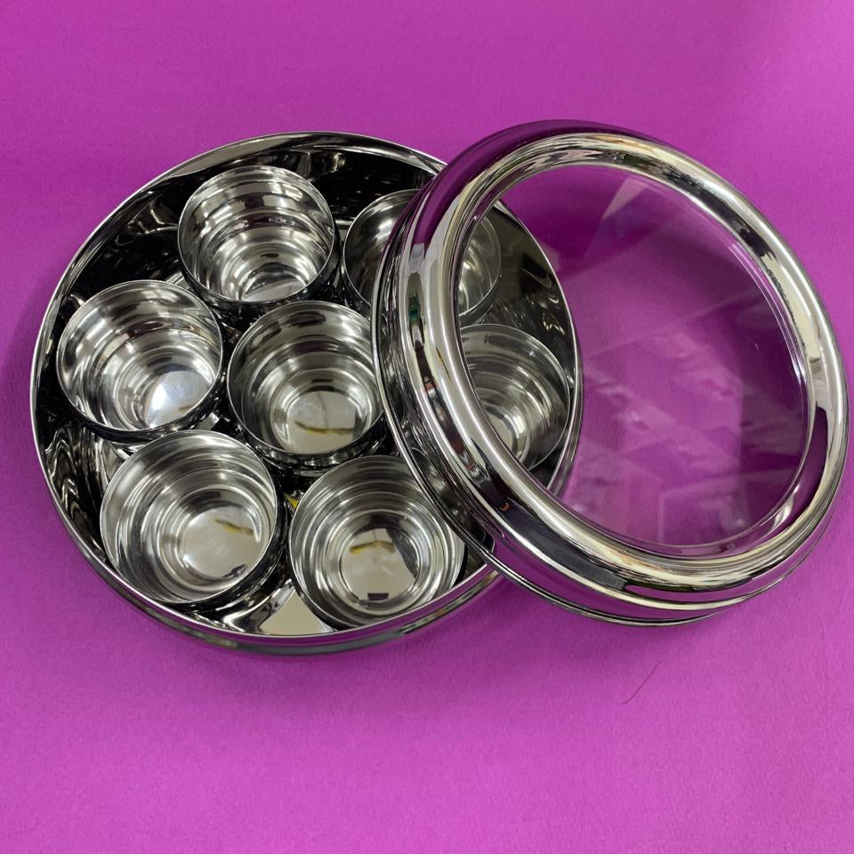 Masala Box with See-Through Lid – Stainless Steel Spice Organizer