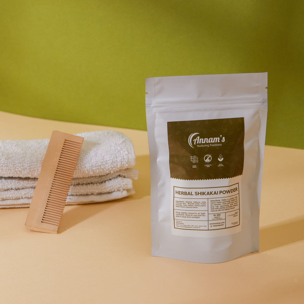 Annam’s Shikakai Powder with herbs Our blend of 10 herbs