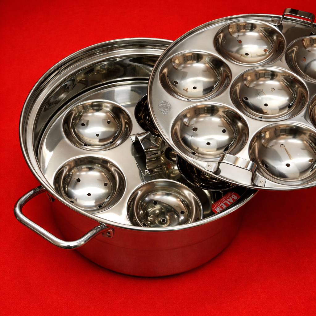 12 Idli Pot with Handle – Salem Stainless Steel | Induction Compatible