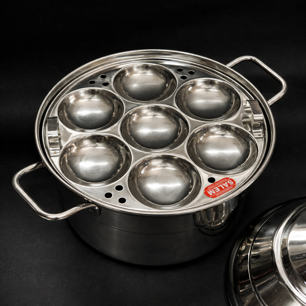 12 Idli Pot with Handle – Salem Stainless Steel | Induction Compatible