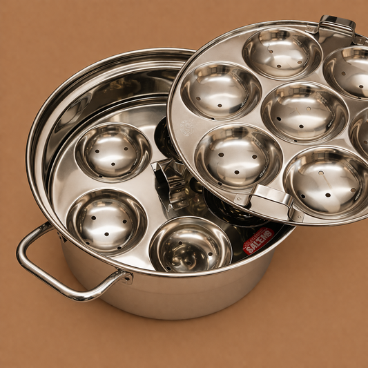 12 Idli Pot with Handle – Salem Stainless Steel | Induction Compatible