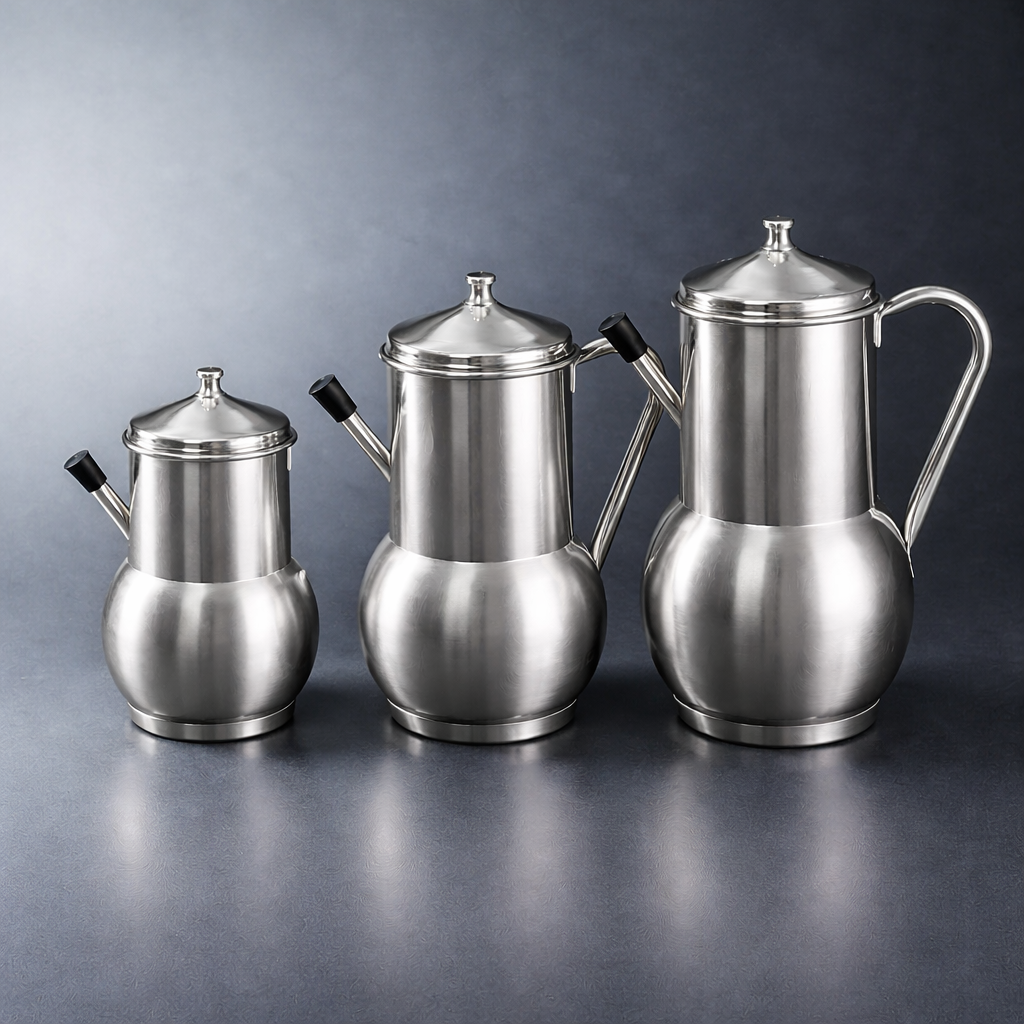 Antique Oil Jug in Stainless Steel