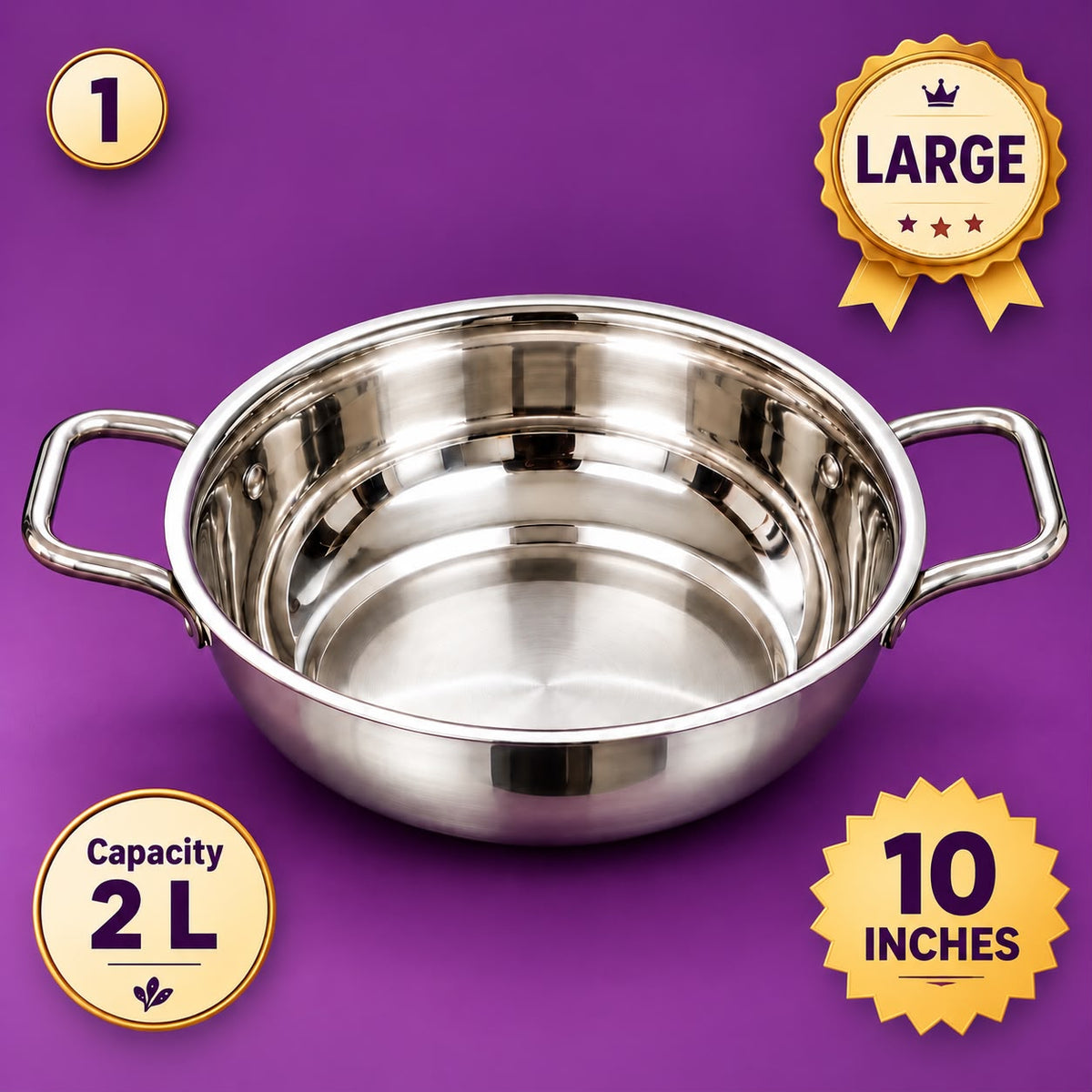 10 inch 2.6 litre 18G stainless steel kadai