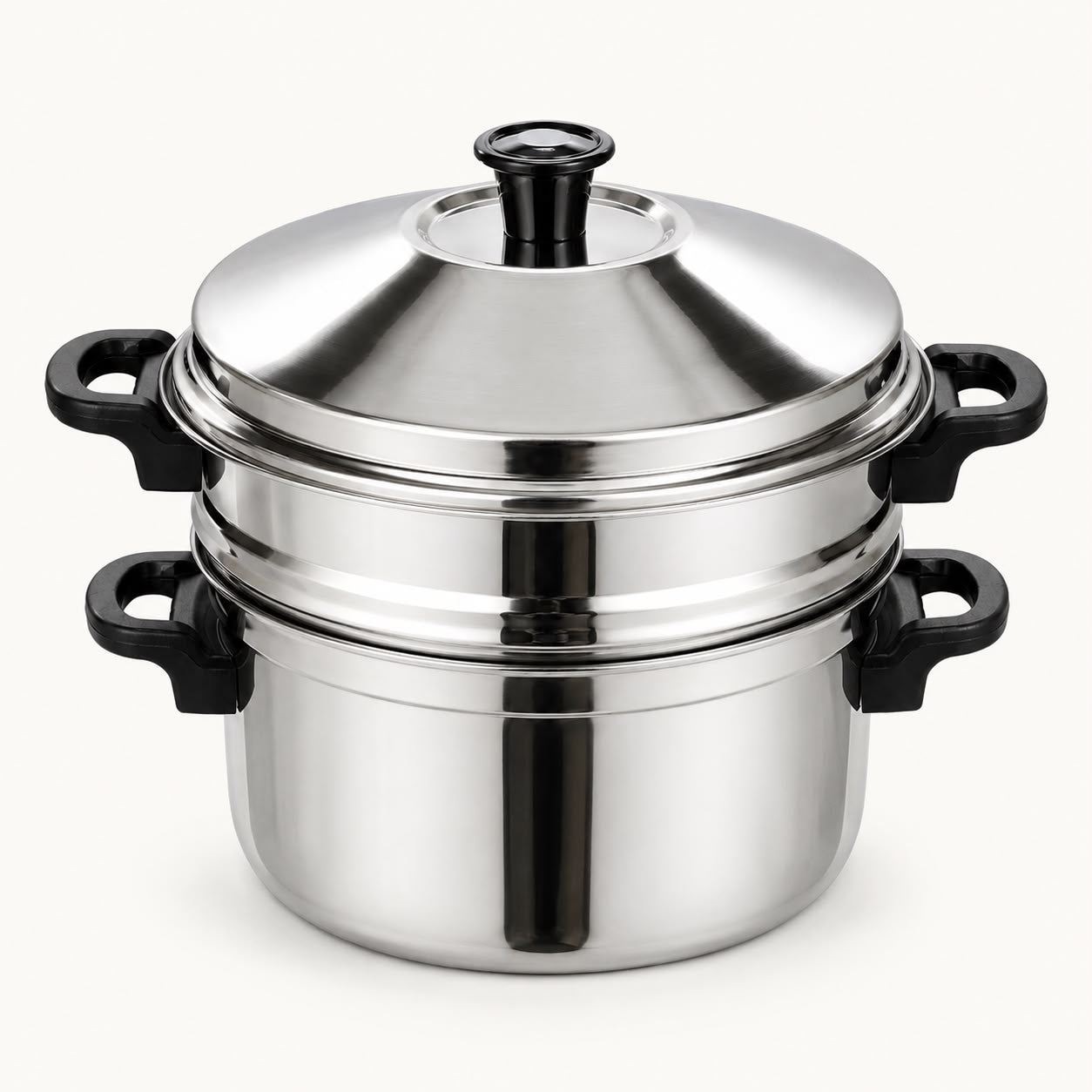 2 Tier stainless steel steamer with lid for healthy everyday cooking.
