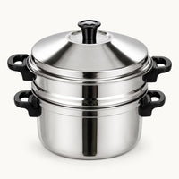 2 Tier stainless steel steamer with lid for healthy everyday cooking.

