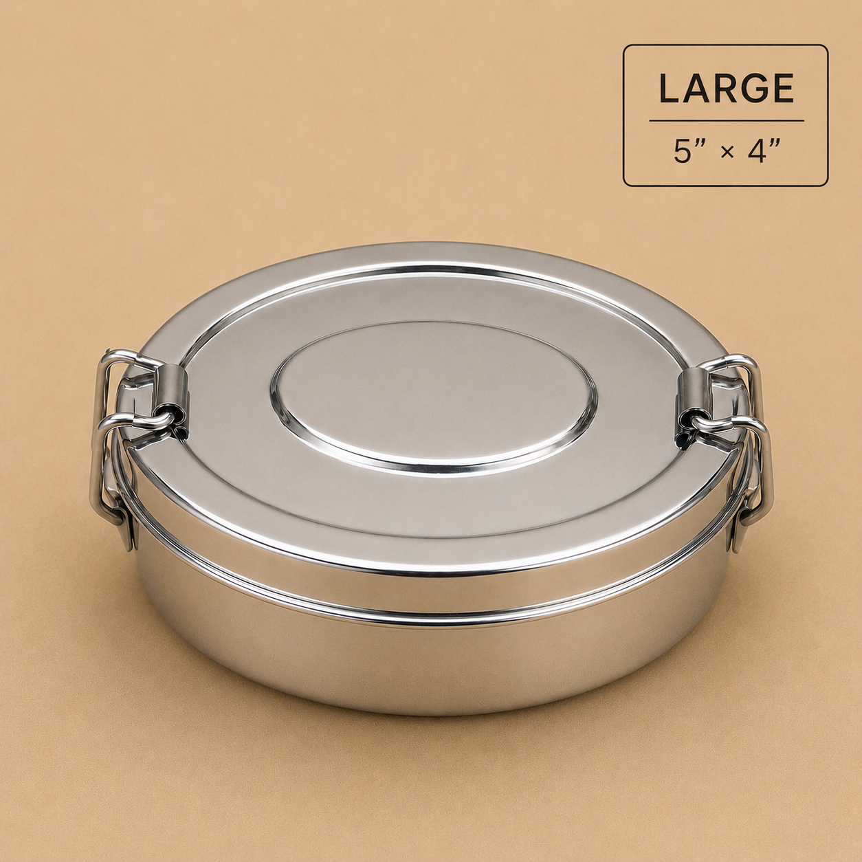 Compact Oval Lunch Box with Snack Plate & Clip Lock Lid - Stainless Steel