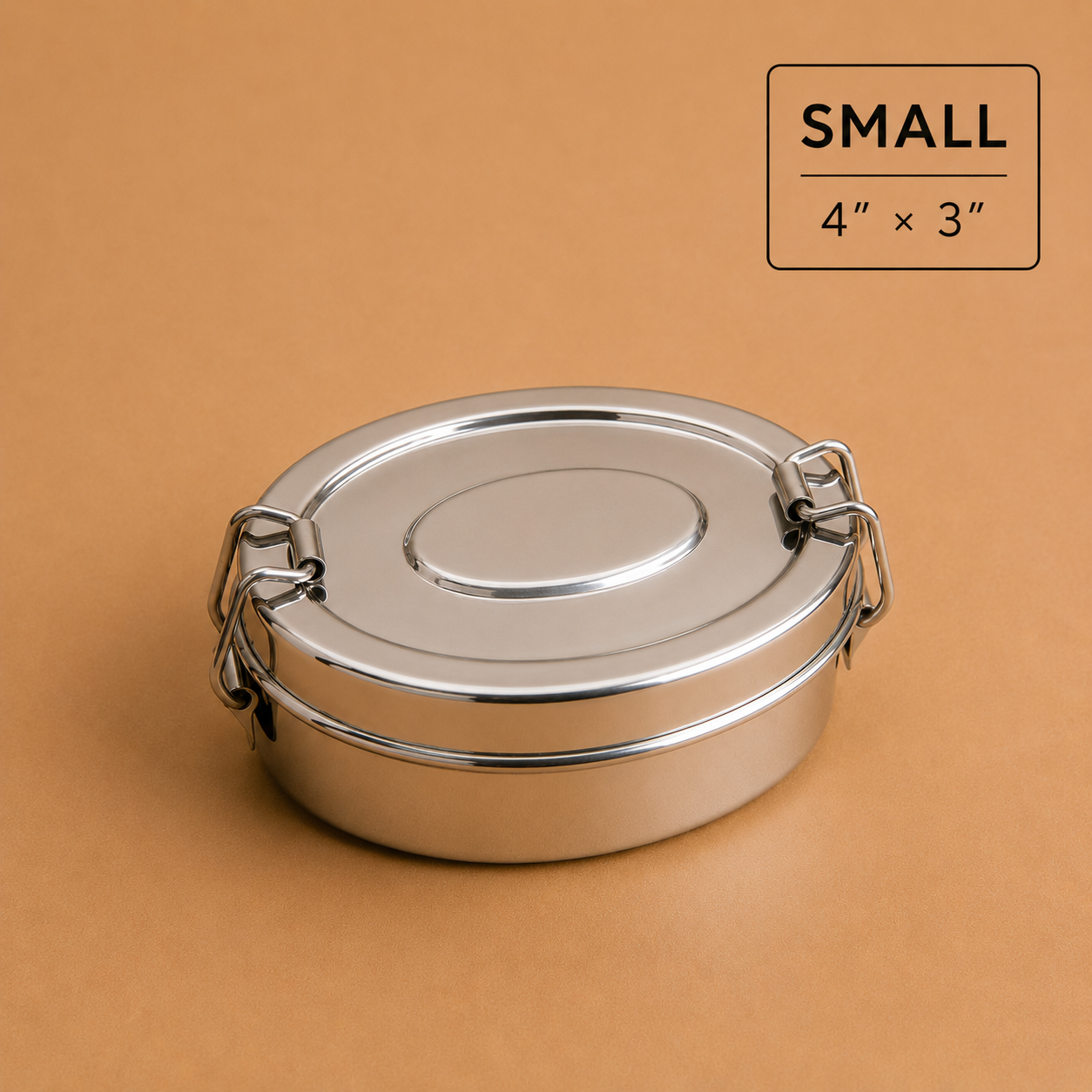 Compact Oval Lunch Box with Snack Plate & Clip Lock Lid - Stainless Steel