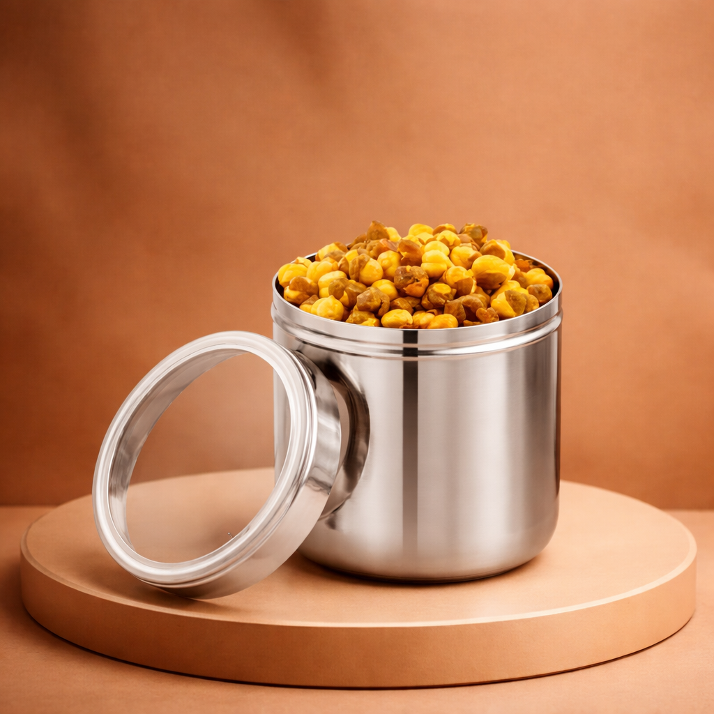 Storage Container with Transparent Lid - Food Grade, Kitchen Storage Jar, Stainless Steel