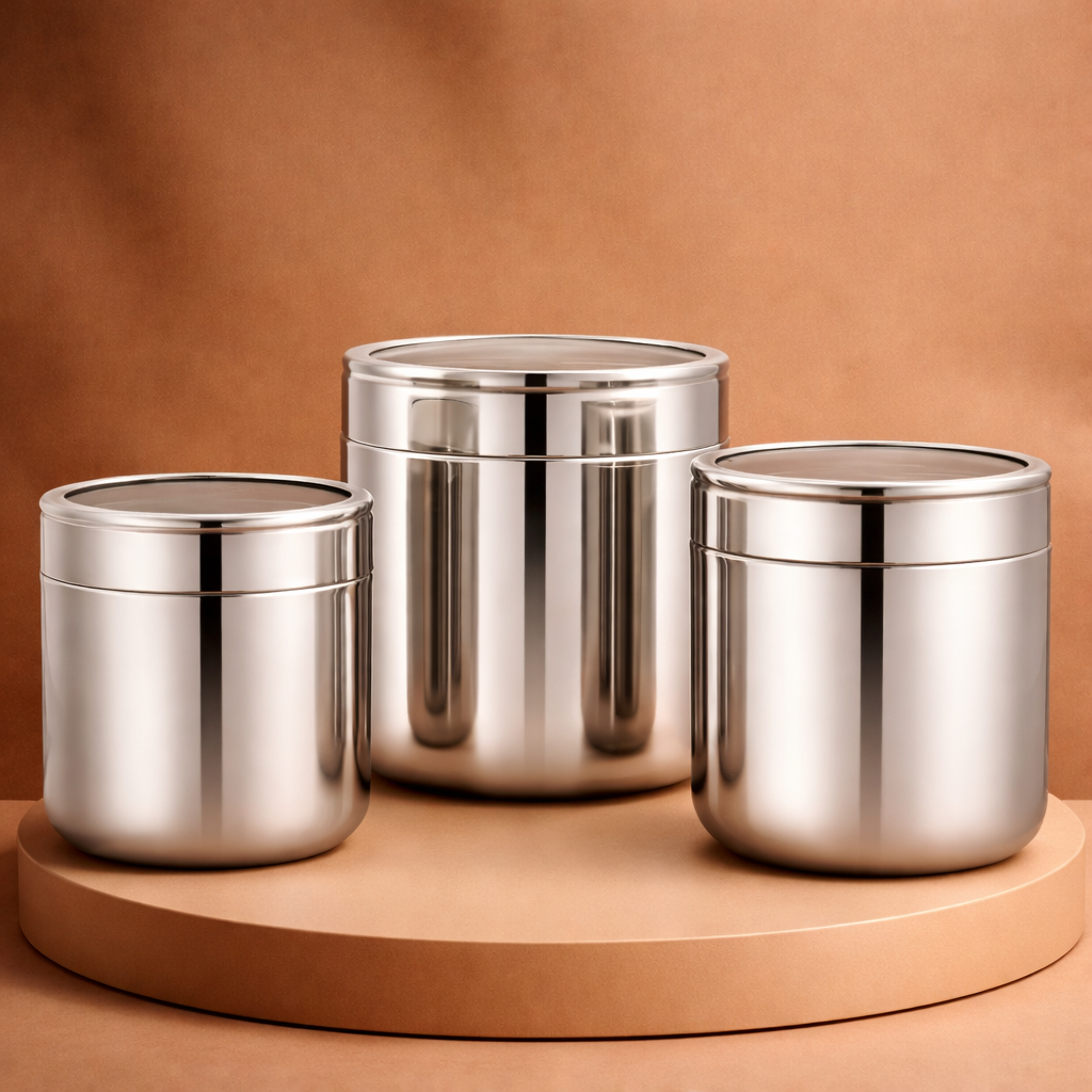 Storage Container with Transparent Lid - Food Grade, Kitchen Storage Jar, Stainless Steel