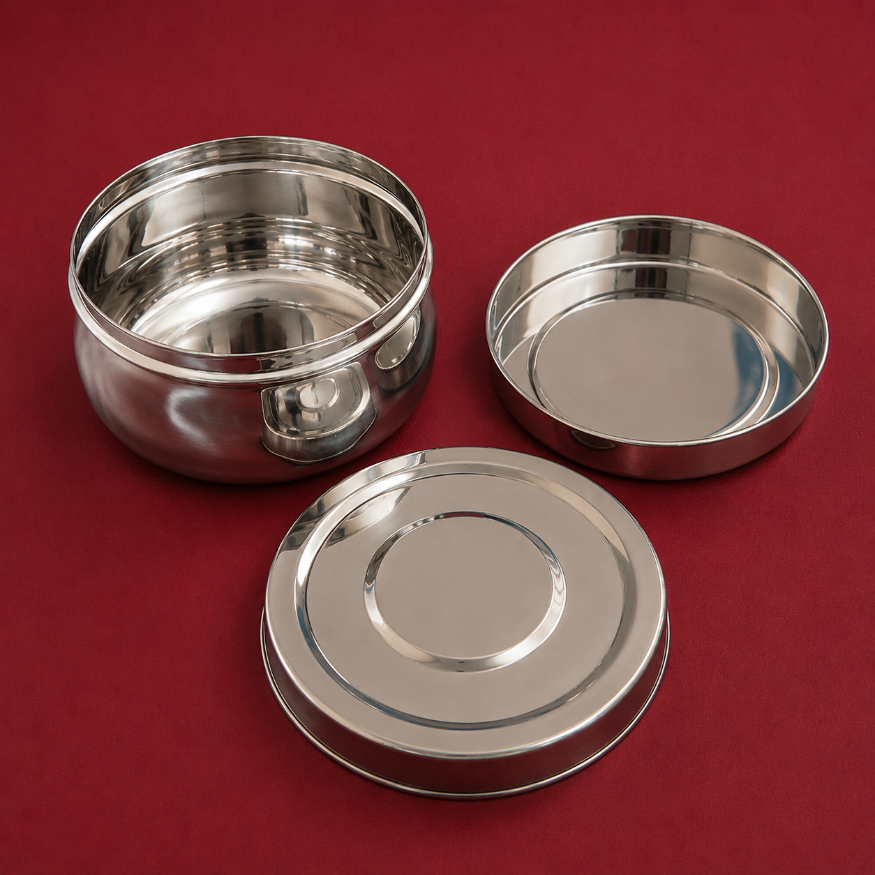 Bulging Classic Lunch Box with plate - Stainless Steel