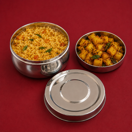 Bulging Classic Lunch Box with plate - Stainless Steel