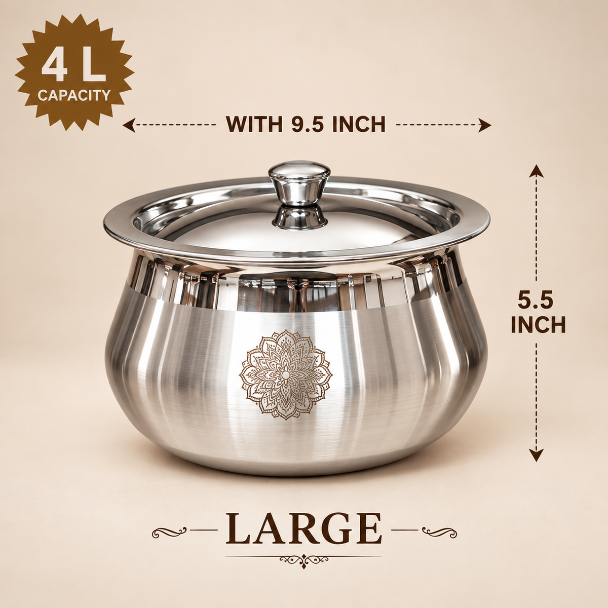 Pongal Handi  with Lid Heavy Stainless Steel