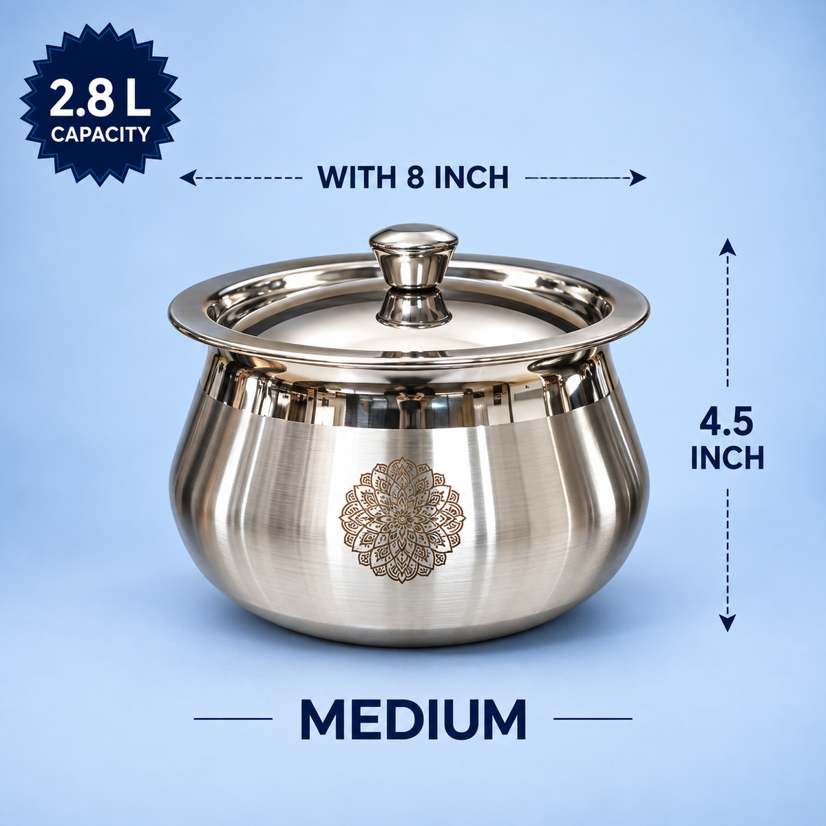 Pongal Handi  with Lid Heavy Stainless Steel