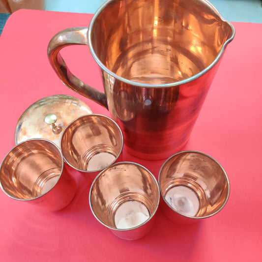 Copper Jug heavy duty with 4 tumblers set