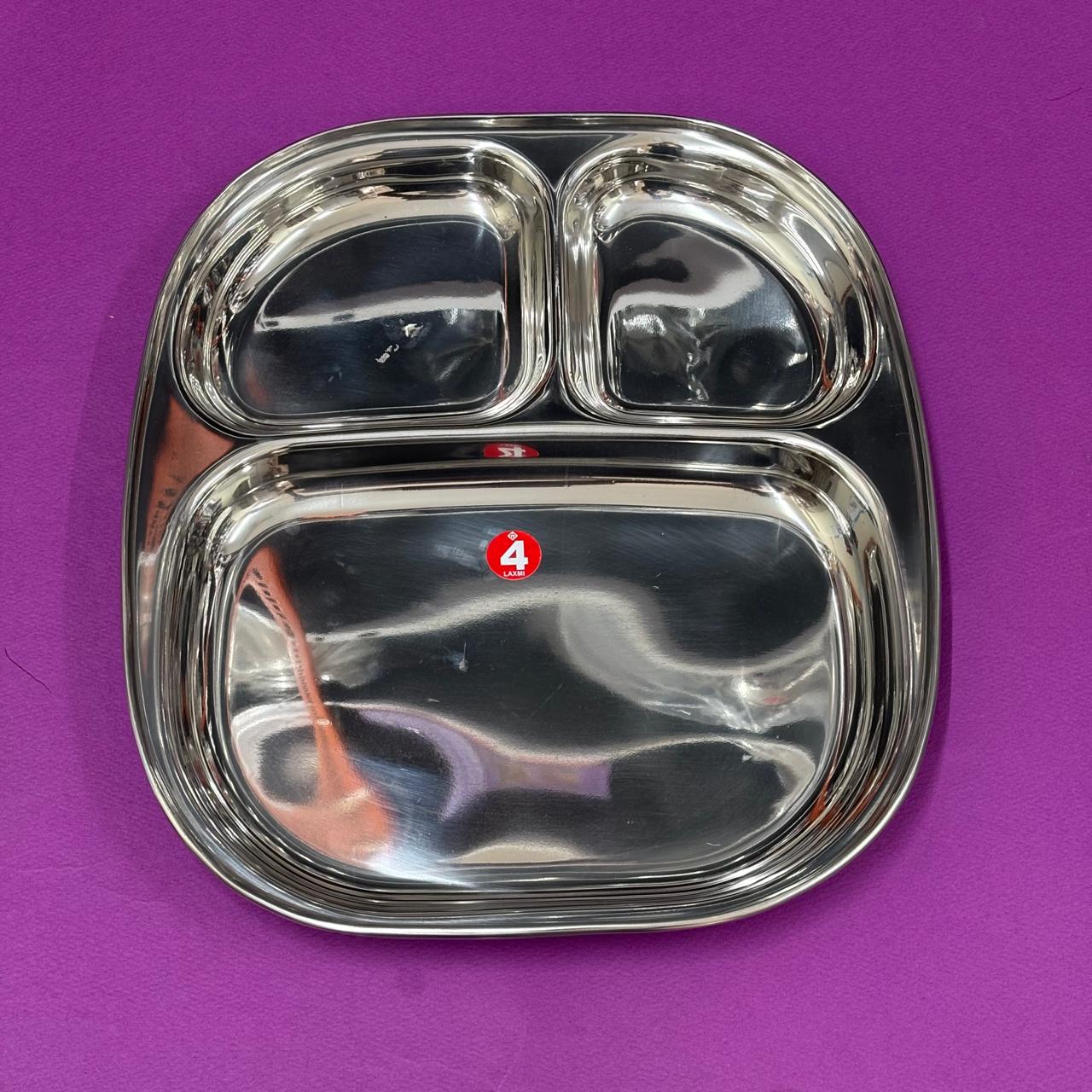 Oval Partition Tiffin Plate – 3 Compartments in Stainless Steel