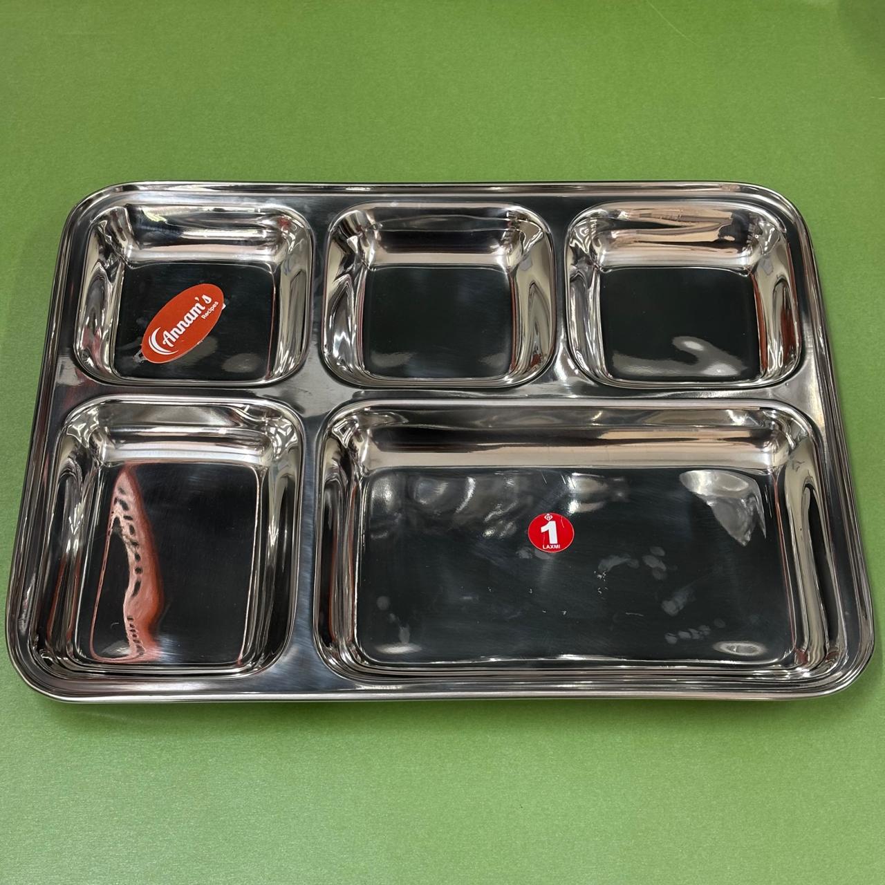 Rectangle Partition Lunch Plate – 5 Compartments in Stainless Steel
