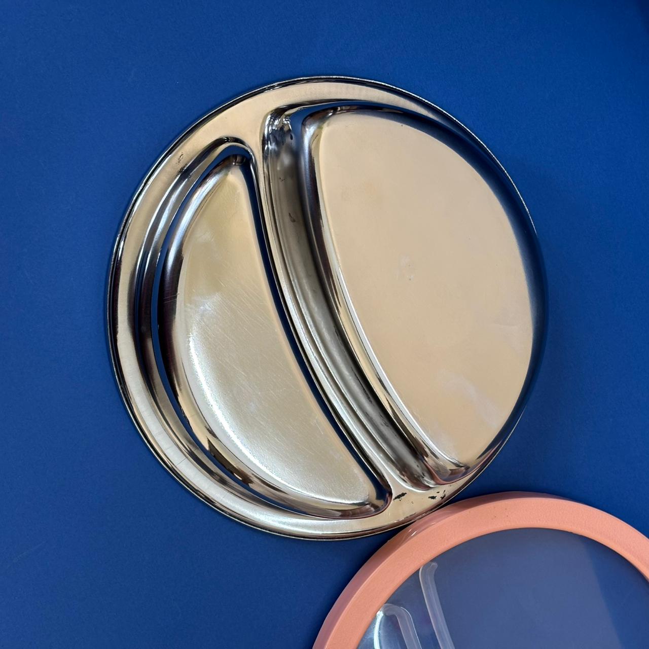 Kids Partition Lunch Pack in Stainless Steel with Plastic Lid