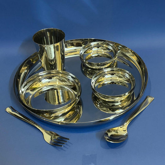7-Piece Stainless Steel Meal Set – Plate, Cups, Tumbler, Spoon & Fork