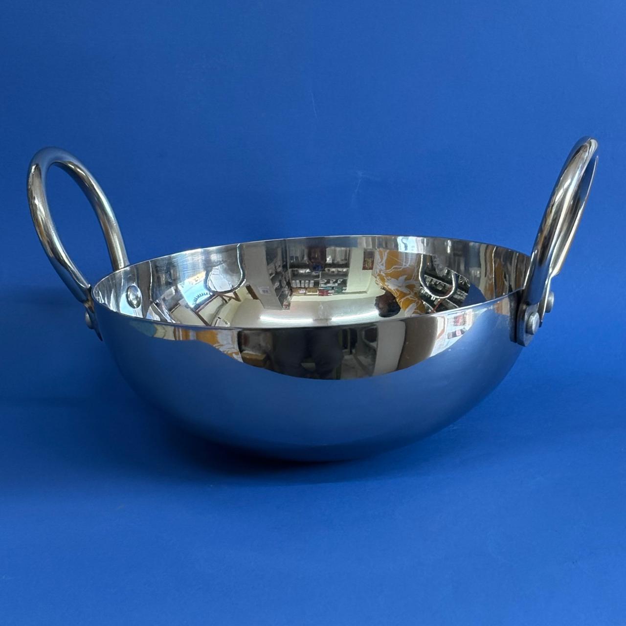 Round bottom, deep Kadai in stainless steel