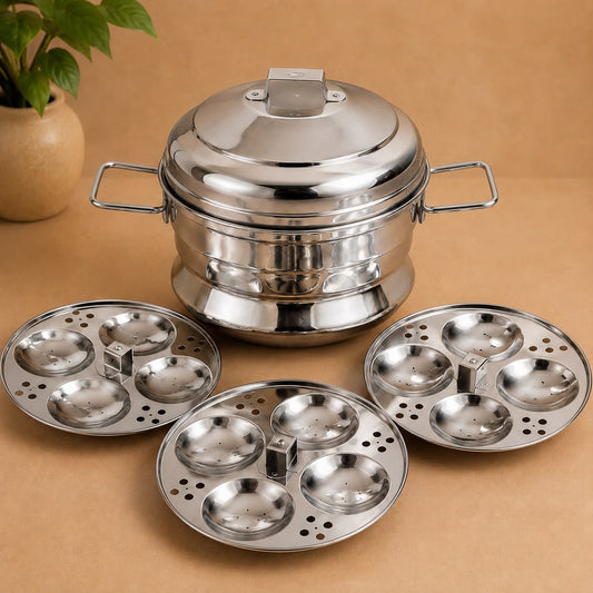 13 Idlis in 3 Plates (4+4+5) IDLI PANAI – Complete Stainless Steel