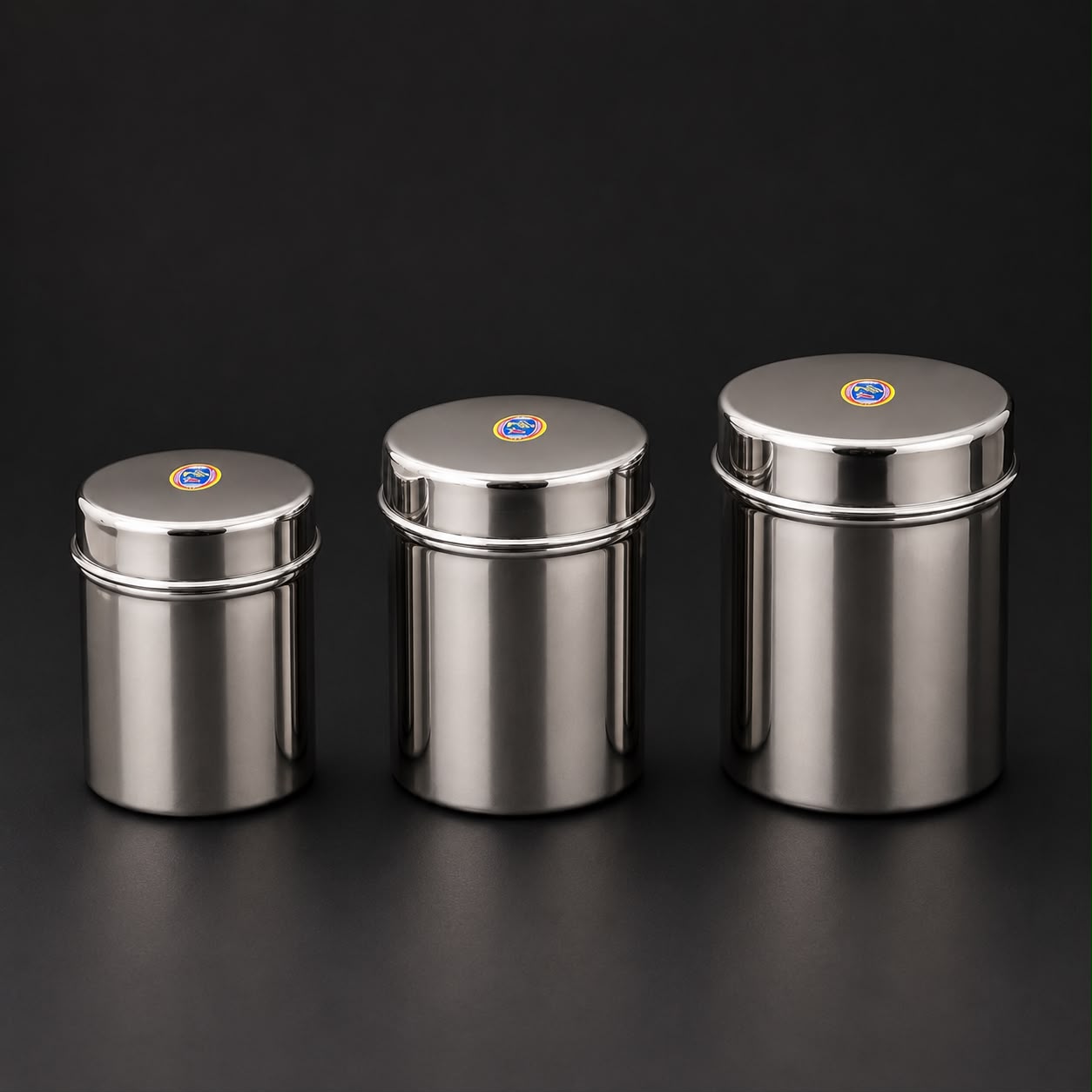 * File Name: small-kitchen-storage-containers-set-of-3-stainless-steel.jpg
* Alt Text: Small kitchen storage containers set of 3 in premium stainless steel with mirror finish.
