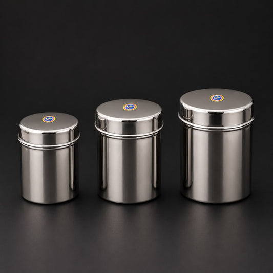 * File Name: small-kitchen-storage-containers-set-of-3-stainless-steel.jpg
* Alt Text: Small kitchen storage containers set of 3 in premium stainless steel with mirror finish.
