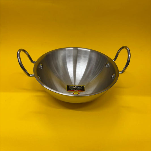 Round bottom, deep Kadai in stainless steel
