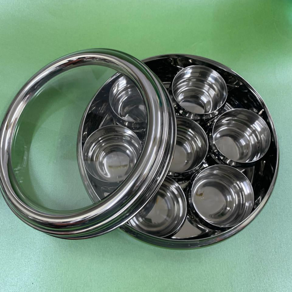 Masala Box with See-Through Lid – Stainless Steel Spice Organizer