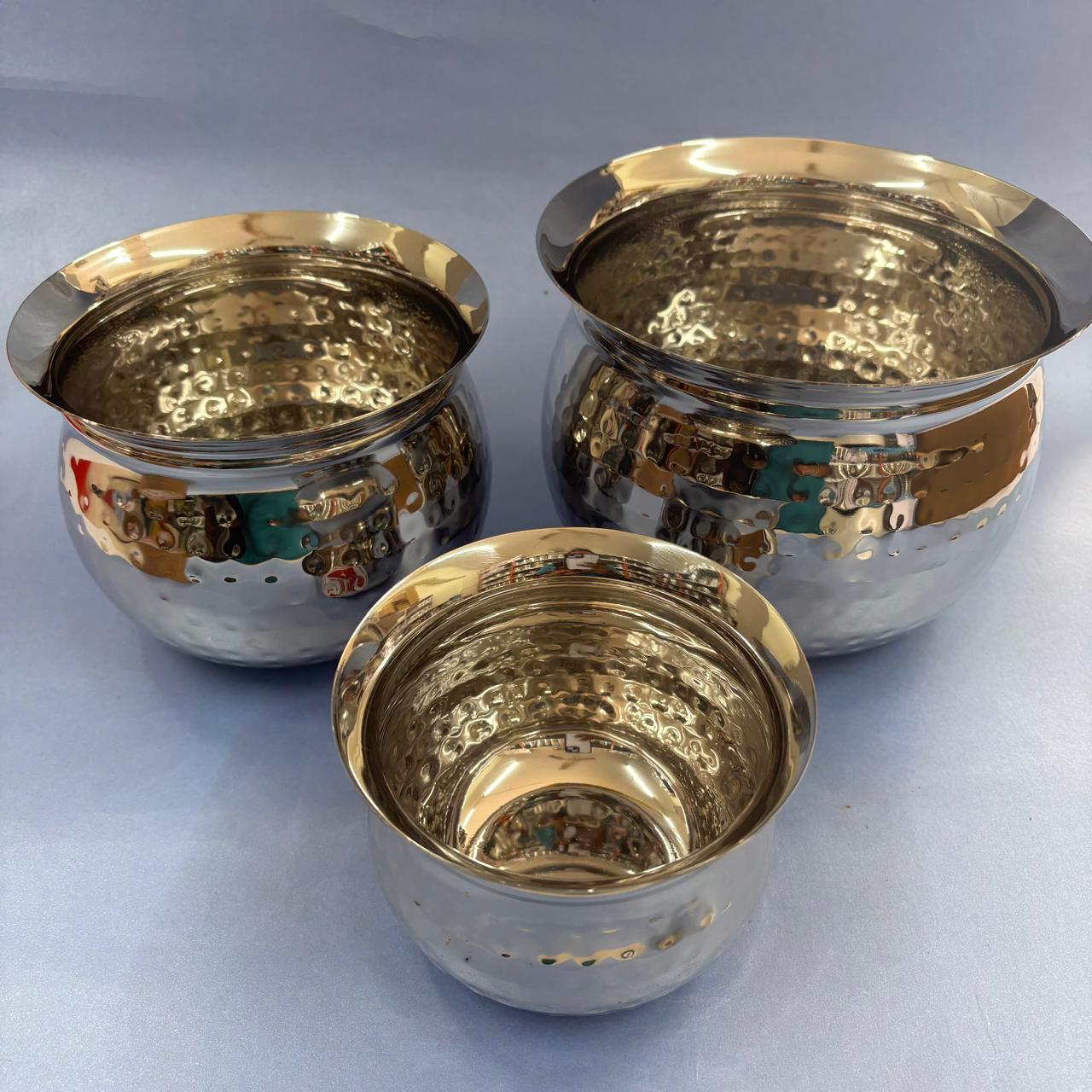 Pottu Gundu - Stainless Steel | Hammered Round Pot for Cooking & Serving