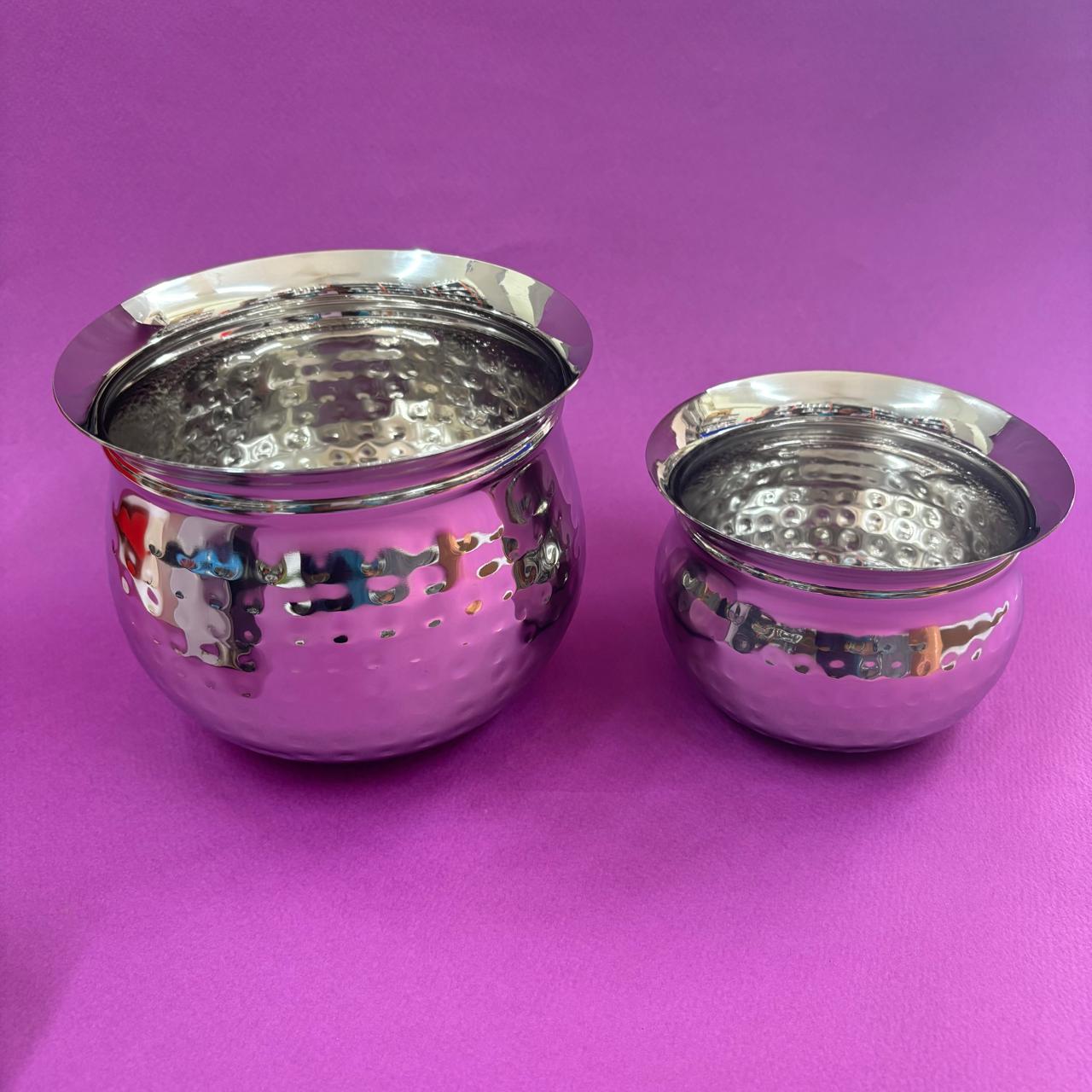 Pottu Gundu - Stainless Steel | Hammered Round Pot for Cooking & Serving