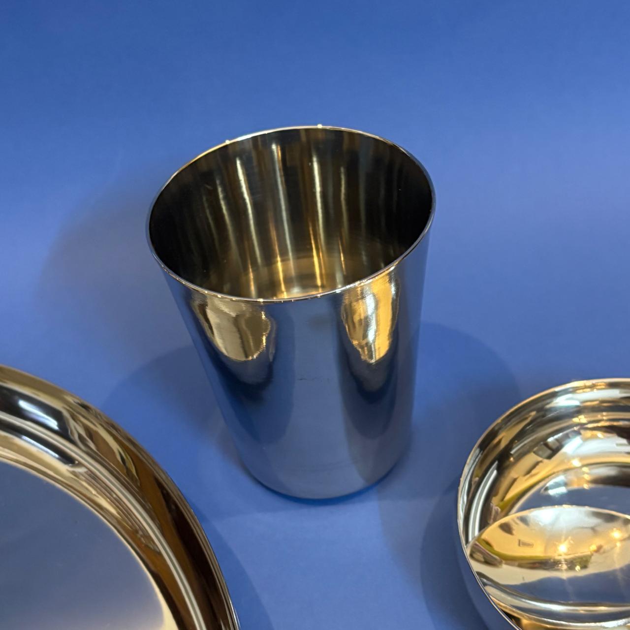 7-Piece Stainless Steel Meal Set – Plate, Cups, Tumbler, Spoon & Fork