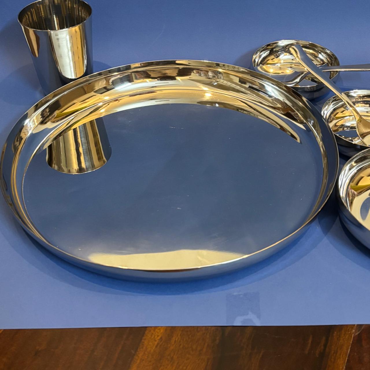 7-Piece Stainless Steel Meal Set – Plate, Cups, Tumbler, Spoon & Fork