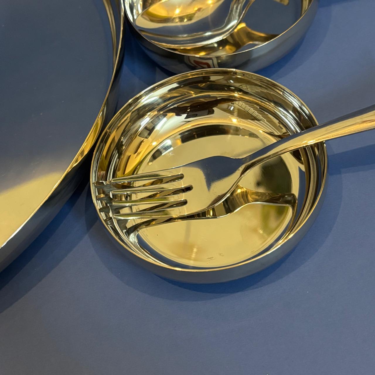 7-Piece Stainless Steel Meal Set – Plate, Cups, Tumbler, Spoon & Fork