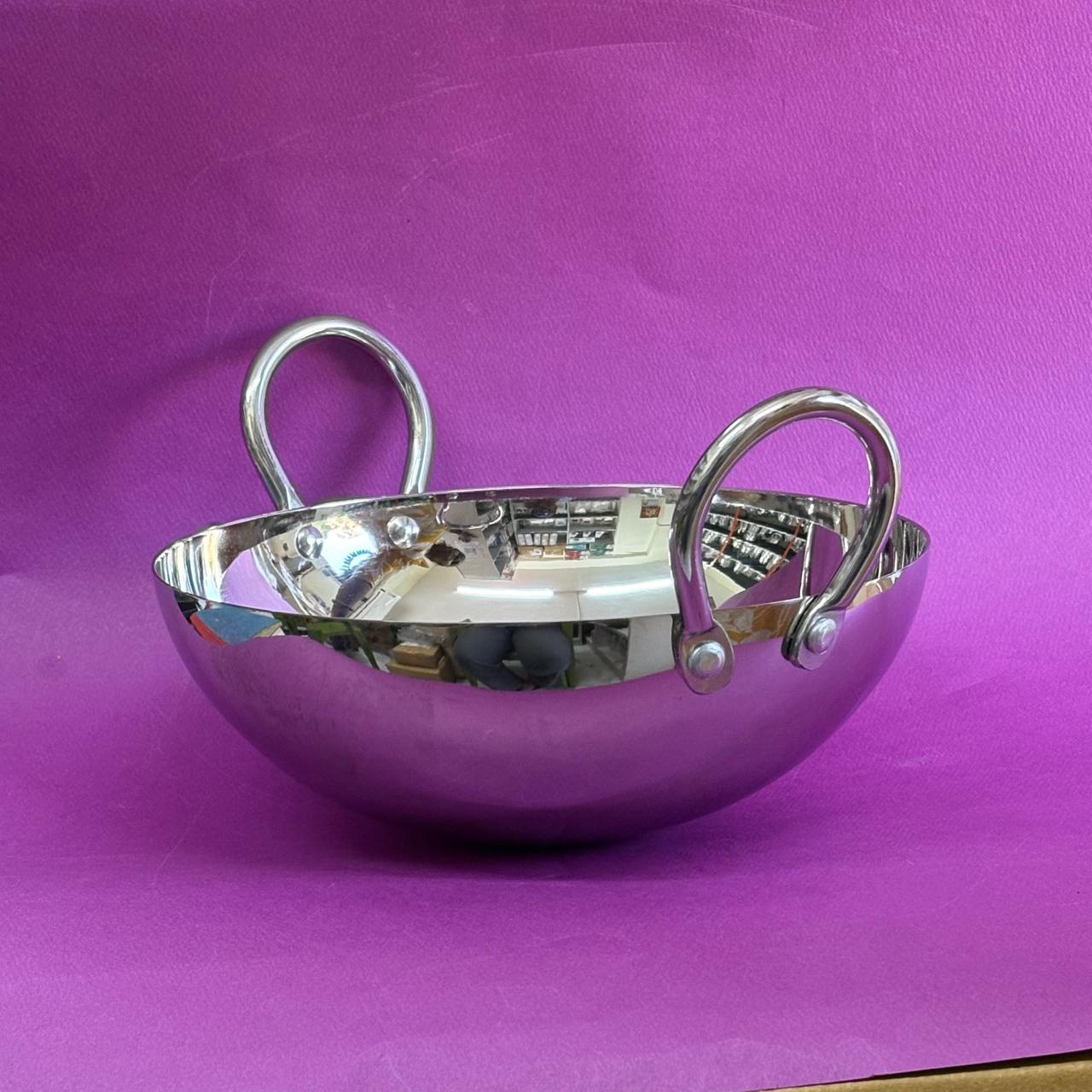 Round bottom, deep Kadai in stainless steel