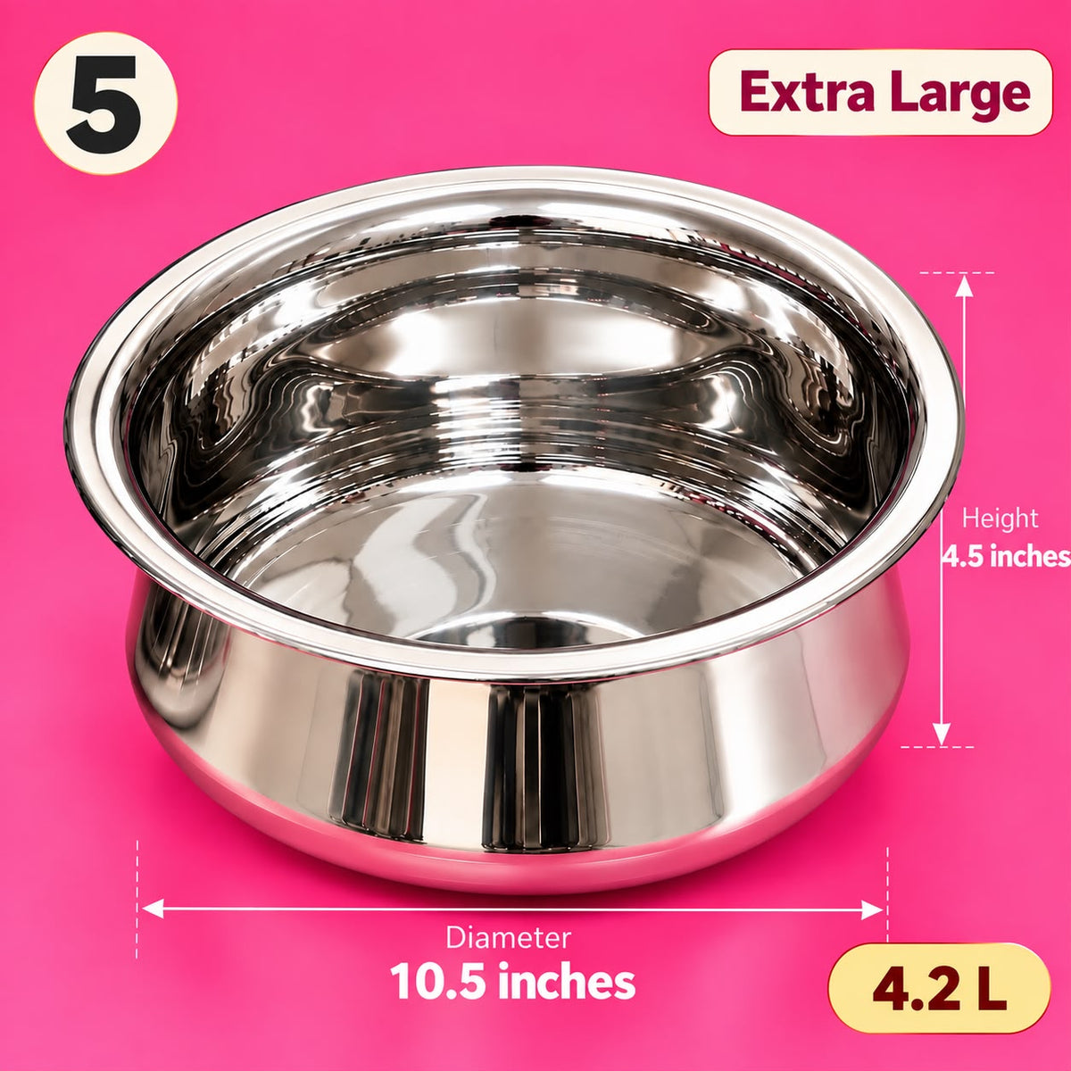 Chettinad VENNAI AITTI Set of 5 – Heavy Stainless Steel Cooking & Serving Bowls