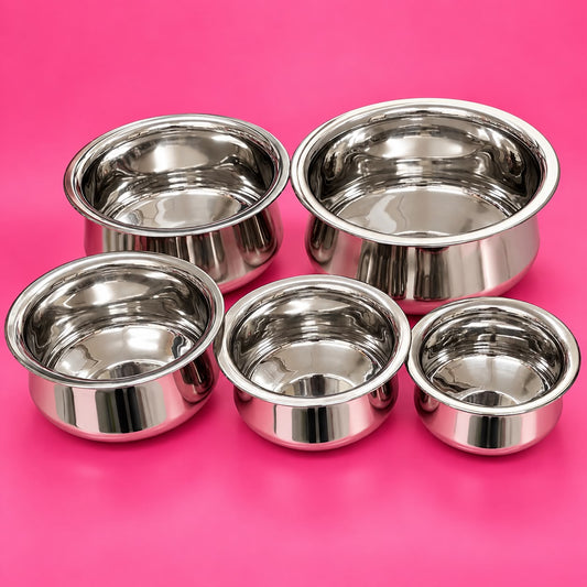Chettinad VENNAI AITTI Set of 5 – Heavy Stainless Steel Cooking & Serving Bowls