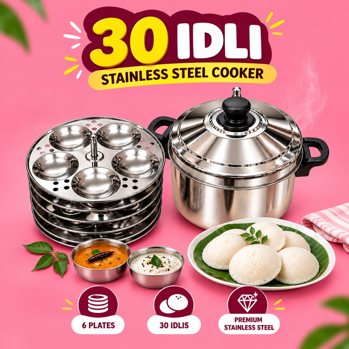 Stainless Steel Idli Cooker – 30 Idli Capacity (Copy)