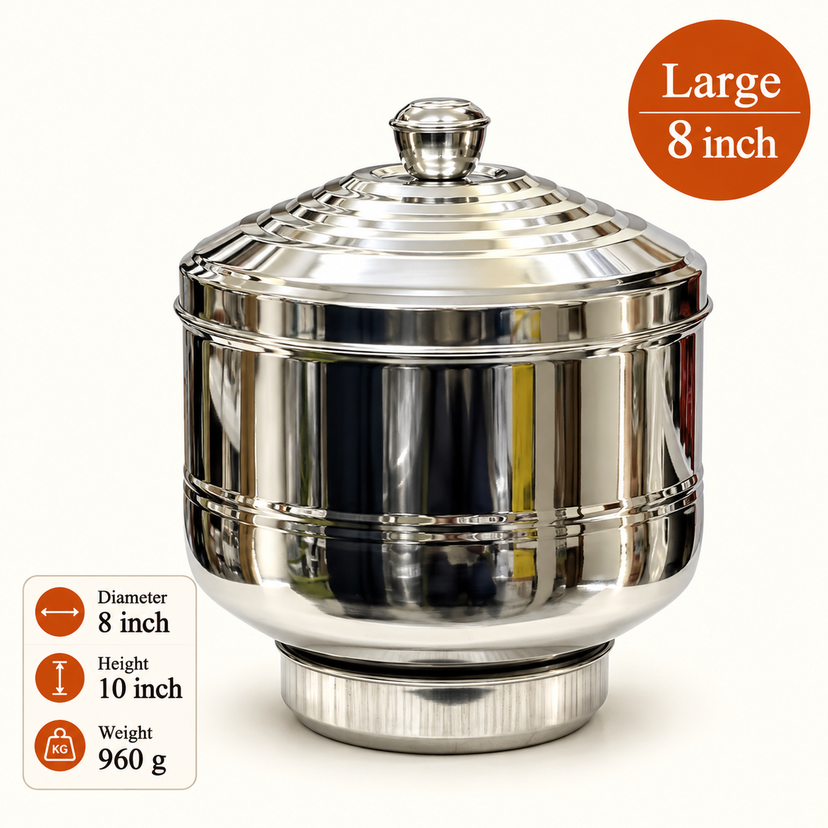 Appalam Strainer & Storage Container – large size, 8 inch diameter, 10 inch height