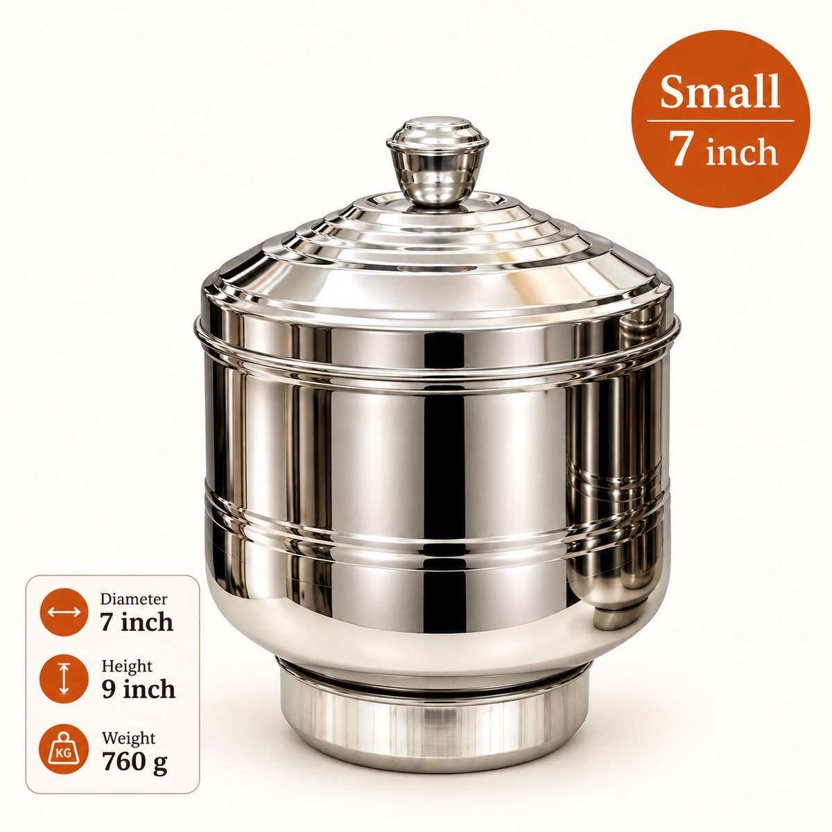 Appalam Strainer & Storage Container – small size, 7 inch diameter, 9 inch height