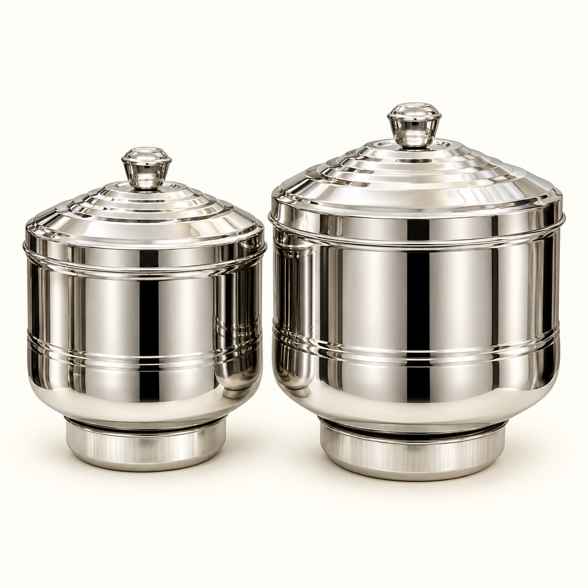 Annam's Appalam Strainer & Storage Container in stainless steel – small 7 inch and large 8 inch sizes