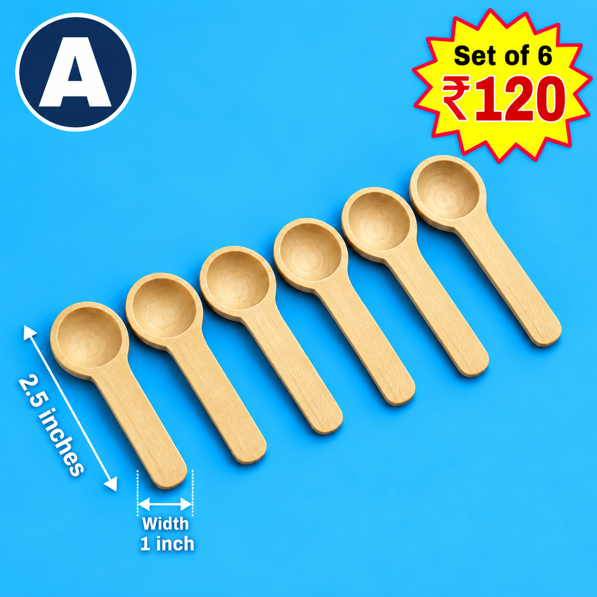 Annam's Bamboo Wood Kitchen Spoon – 5 inch, set of 6