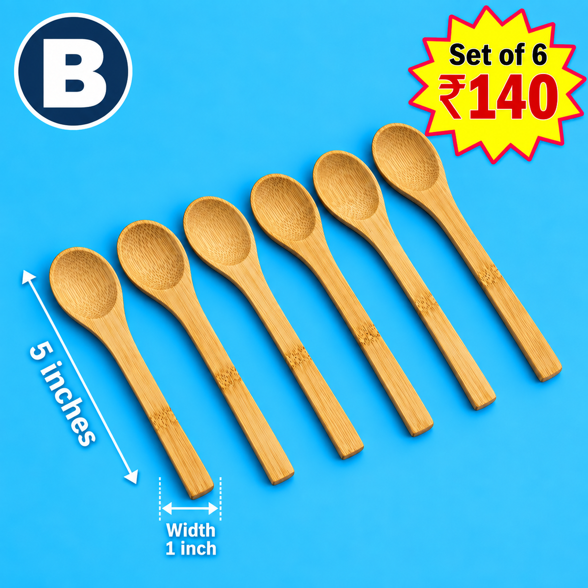 Annam's Bamboo Wood Kitchen Spoon – 7.5 inch, set of 6