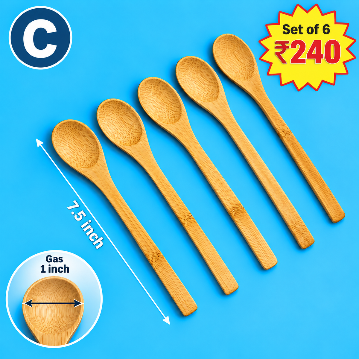 Annam's Bamboo Wood Kitchen Spoon – 8 inch, set of 6