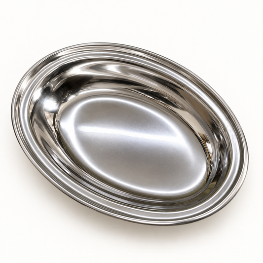 Annam's Fast Food Serving Dish in stainless steel – medium, 7 x 5 inch