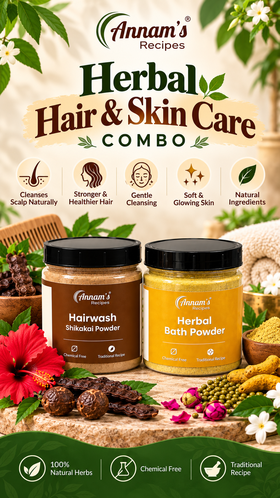 Annam's Herbal Hair and Skin Care Combo Shikakai Plus Bath Powder – large banner
