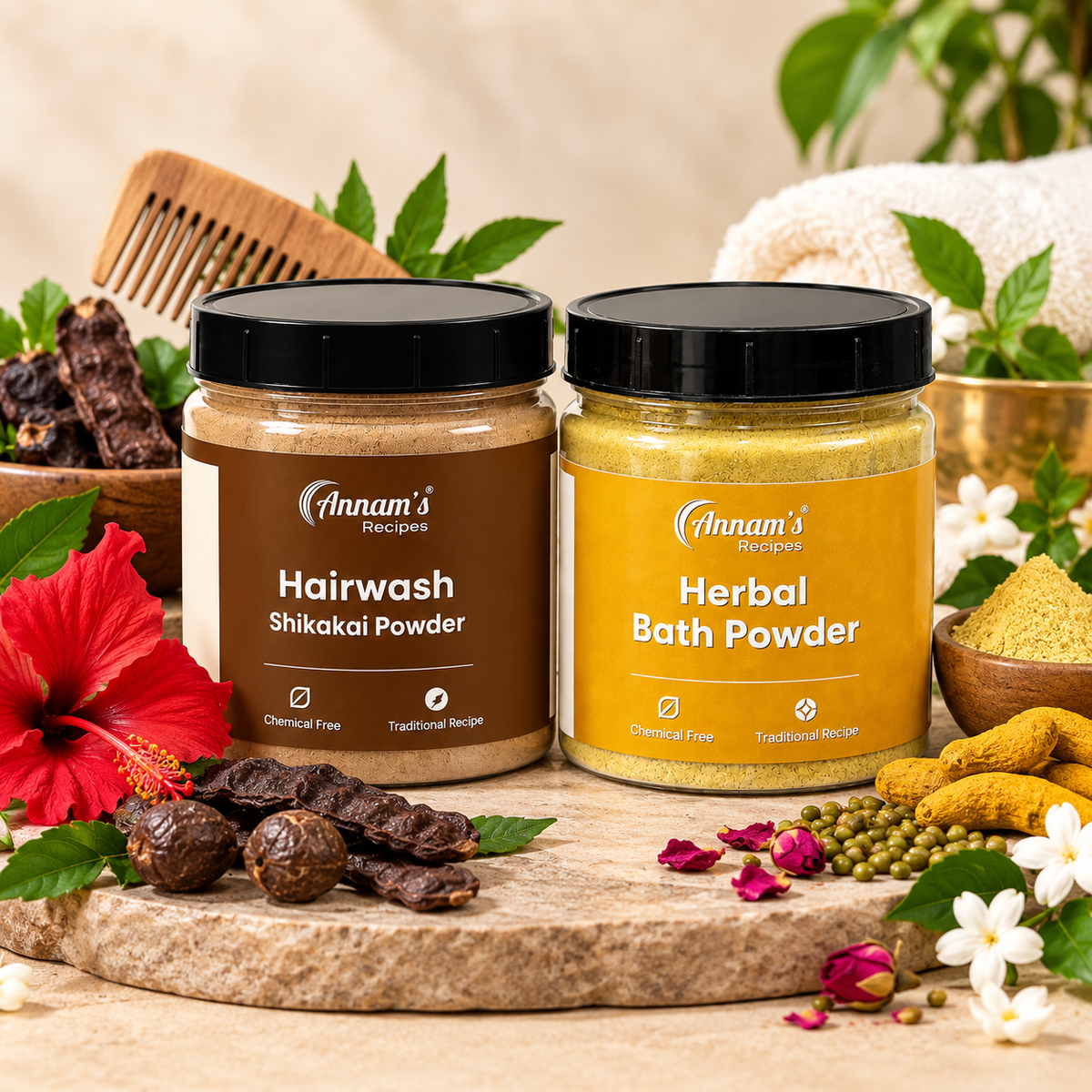 Annam's Herbal Hair and Skin Care Combo Shikakai Plus Bath Powder – banner